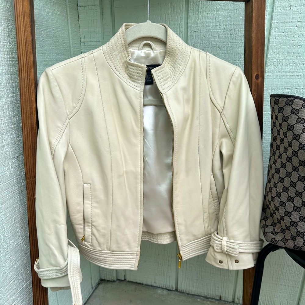 Arden B. Cream lamb leather Moto Jacket